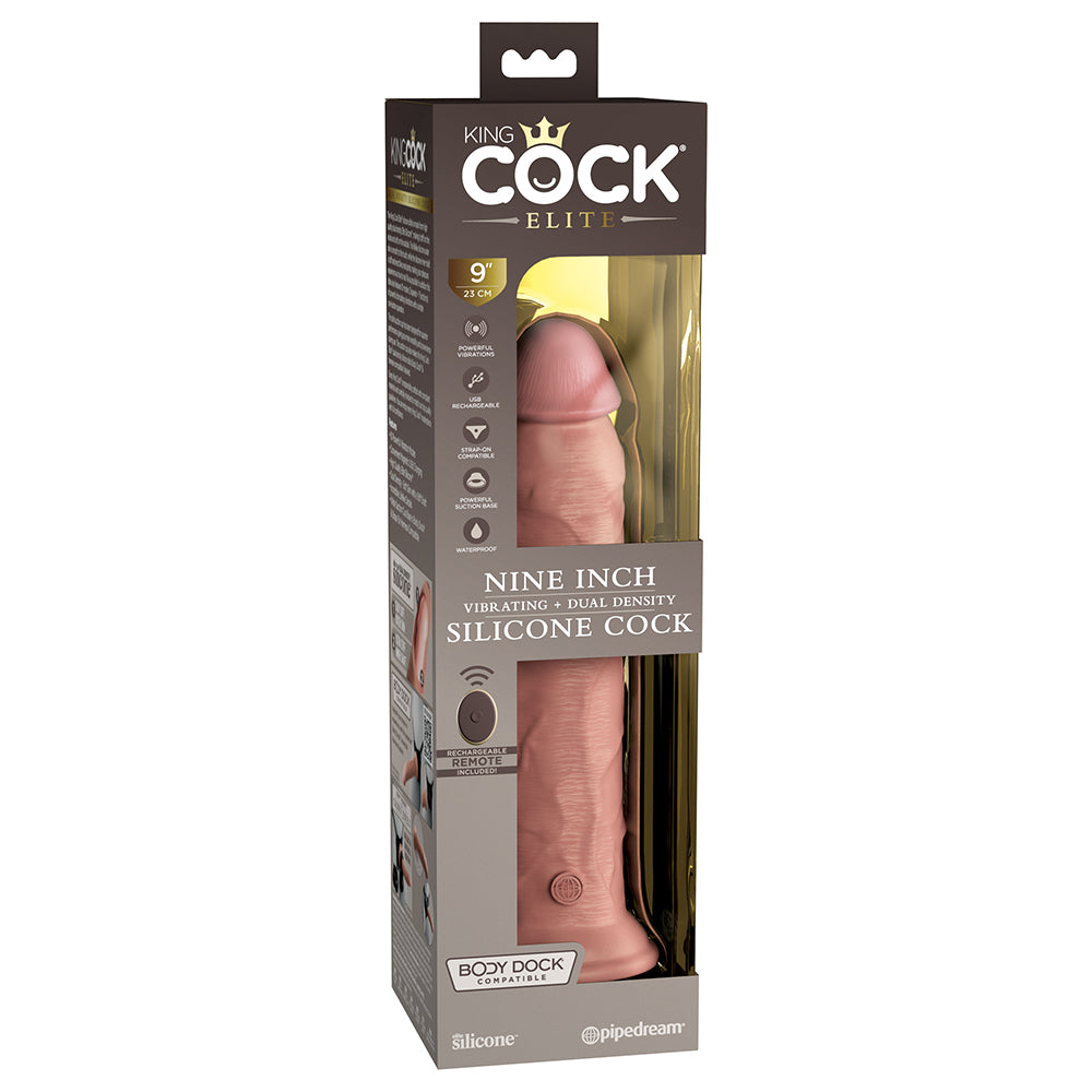 King Cock Elite Vibrating Silicone Dual-Density Cock With Remote 9 In. Light