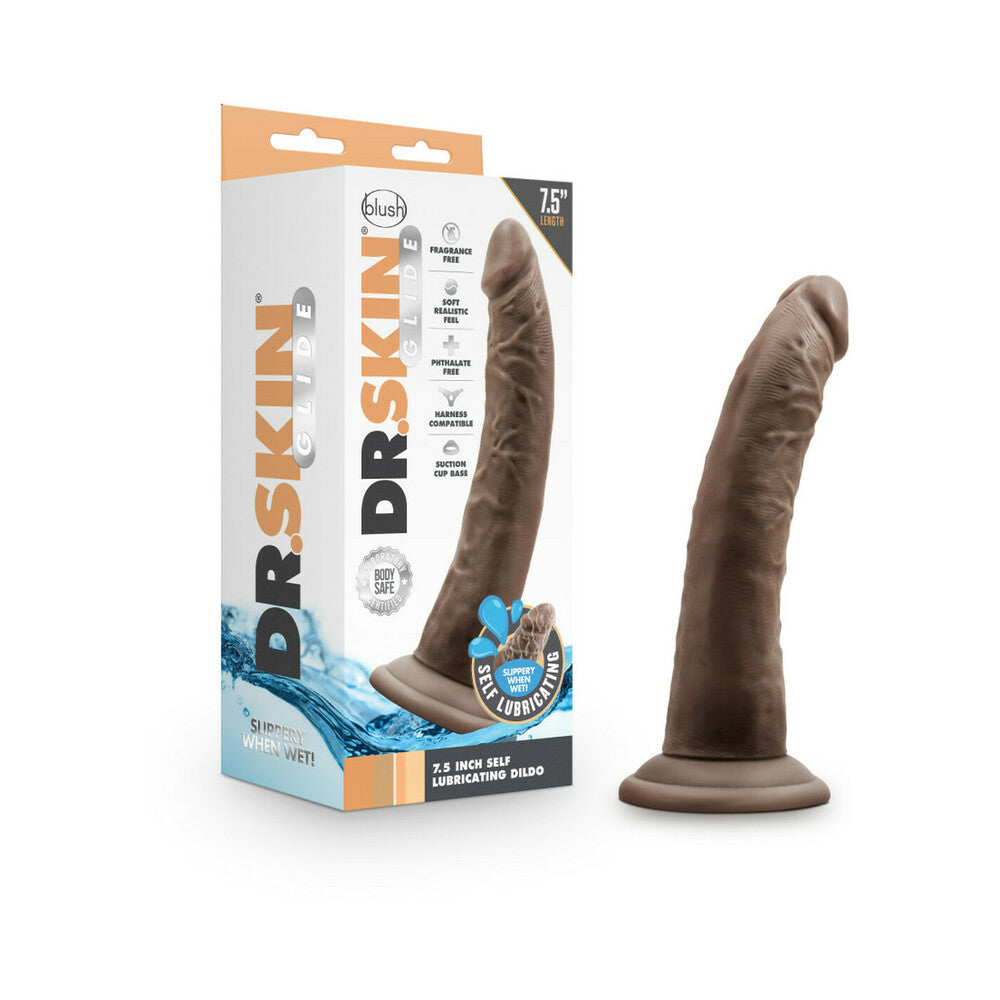 Dr. Skin Glide Self-Lubricating Dildo 7.5 In. Chocolate