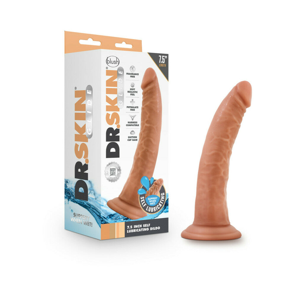 Dr. Skin Glide Self-Lubricating Dildo 7.5 In. Mocha