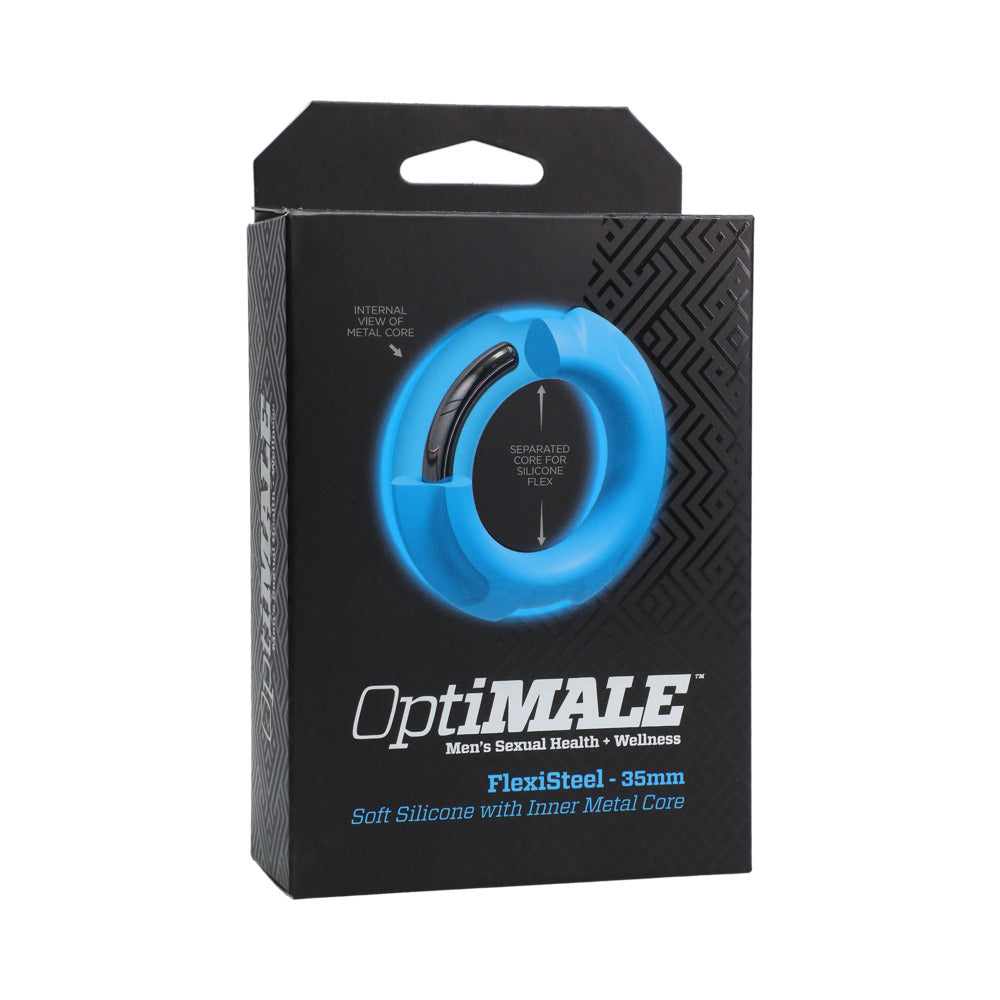 Optimale Flexisteel Silicone, Metal Core Cock Ring 35 Mm Blue