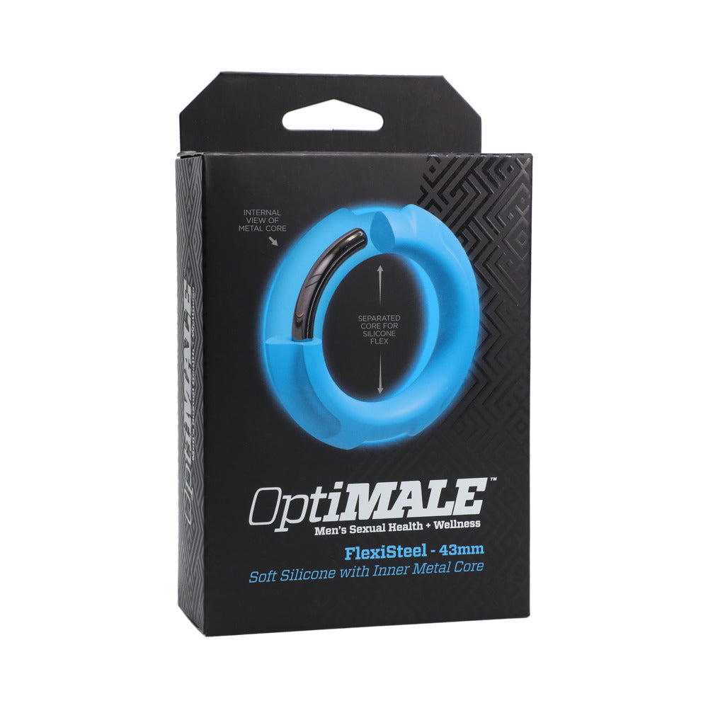 Optimale Flexisteel Silicone, Metal Core Cock Ring 43 Mm Blue