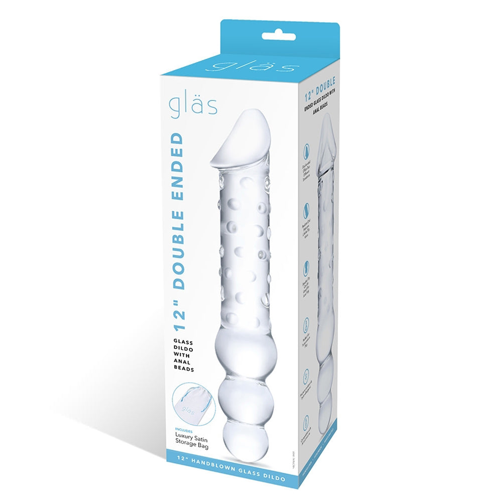 Glas Double-Ended Glass Dildo With Anal Beads 12 In.