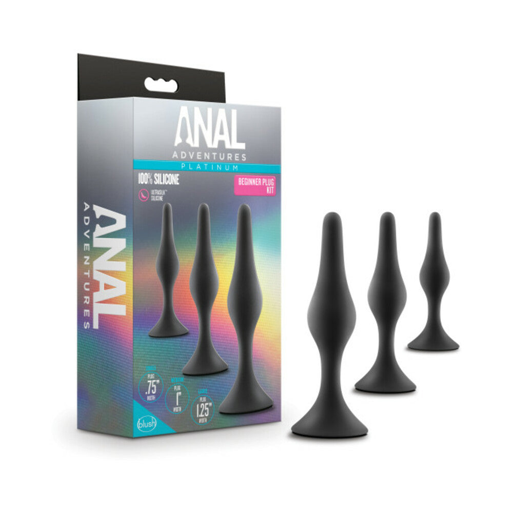 Anal Adventures Platinum Silicone Beginner Plug Kit - Black