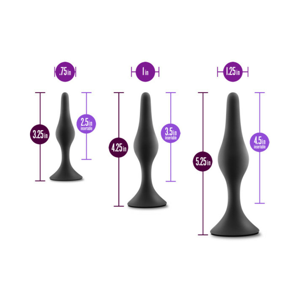 Anal Adventures Platinum Silicone Beginner Plug Kit - Black