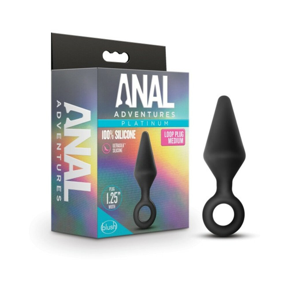 Anal Adventures Platinum - Silicone Loop Plug -  Medium - Black