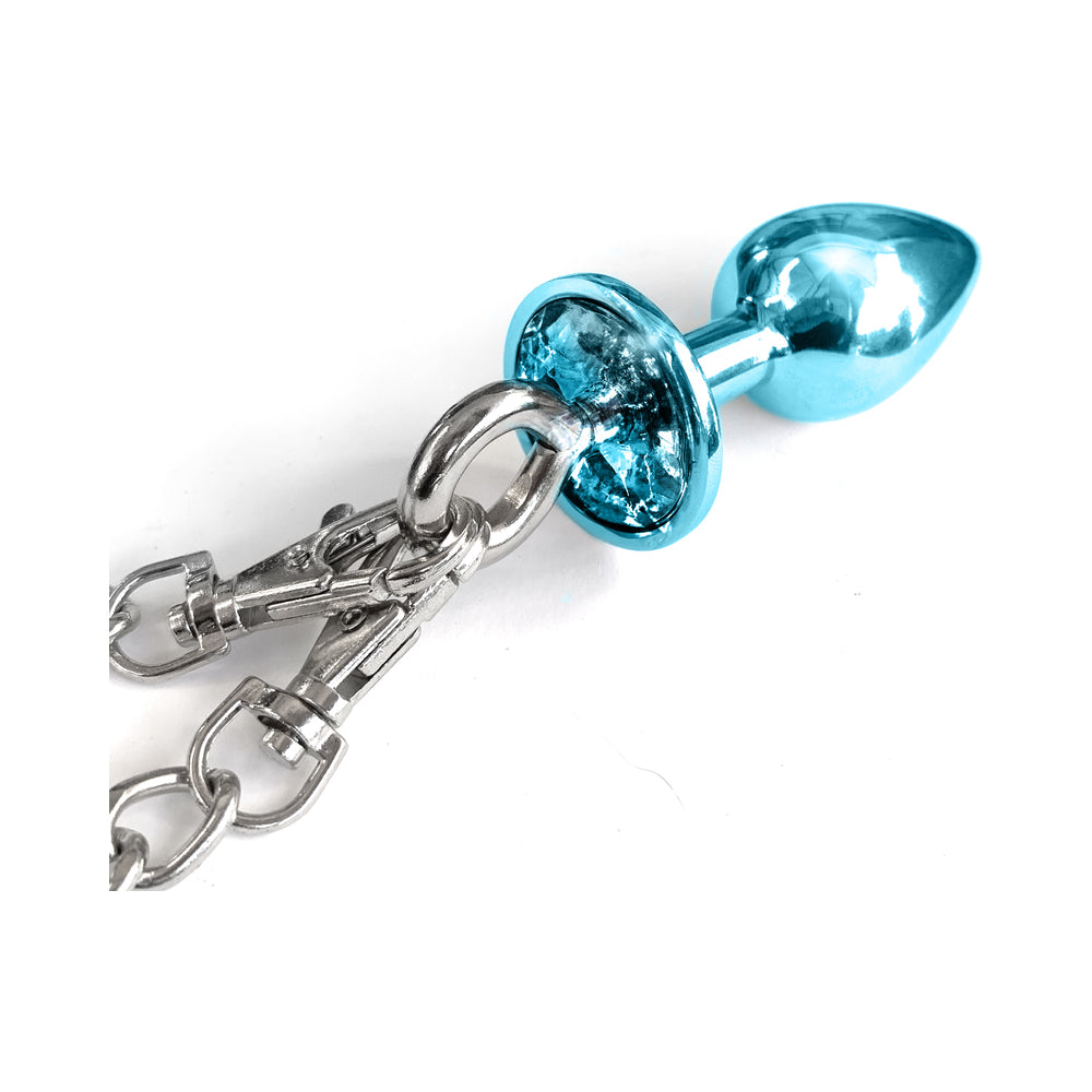 Nixie Metal Butt Plug &amp; Furry Handcuff Set Mediumblue Metallic