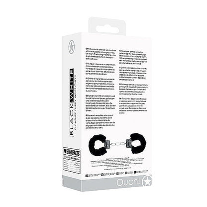 Ouch! Black &amp; White Beginner Pleasure Furry Wrist Cuffs With Quick-Release Button