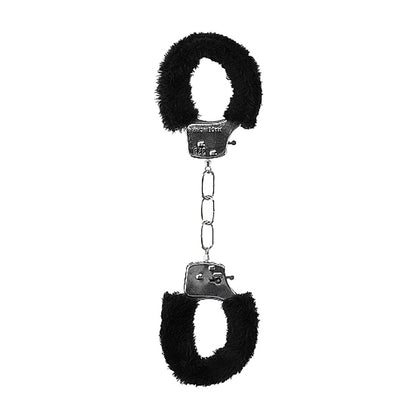 Ouch! Black &amp; White Beginner Pleasure Furry Wrist Cuffs With Quick-Release Button