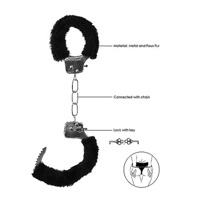 Ouch! Black &amp; White Beginner Pleasure Furry Wrist Cuffs With Quick-Release Button