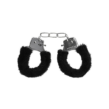 Ouch! Black &amp; White Beginner Pleasure Furry Wrist Cuffs With Quick-Release Button