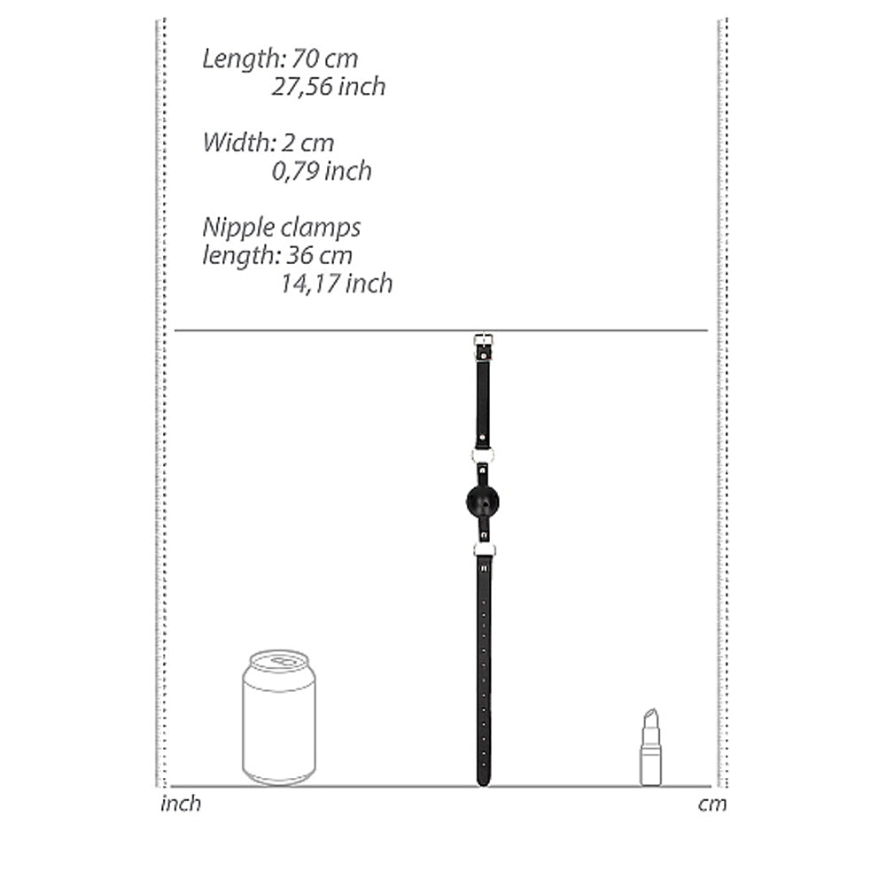 Ouch! Black &amp; White Breathable Ball Gag With Nipple Clamps Black