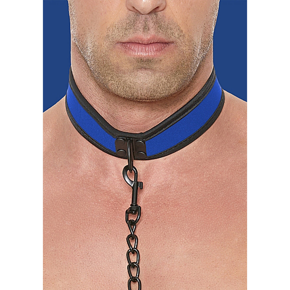 Puppy Play Neoprene Collar With Leash Blue/Black