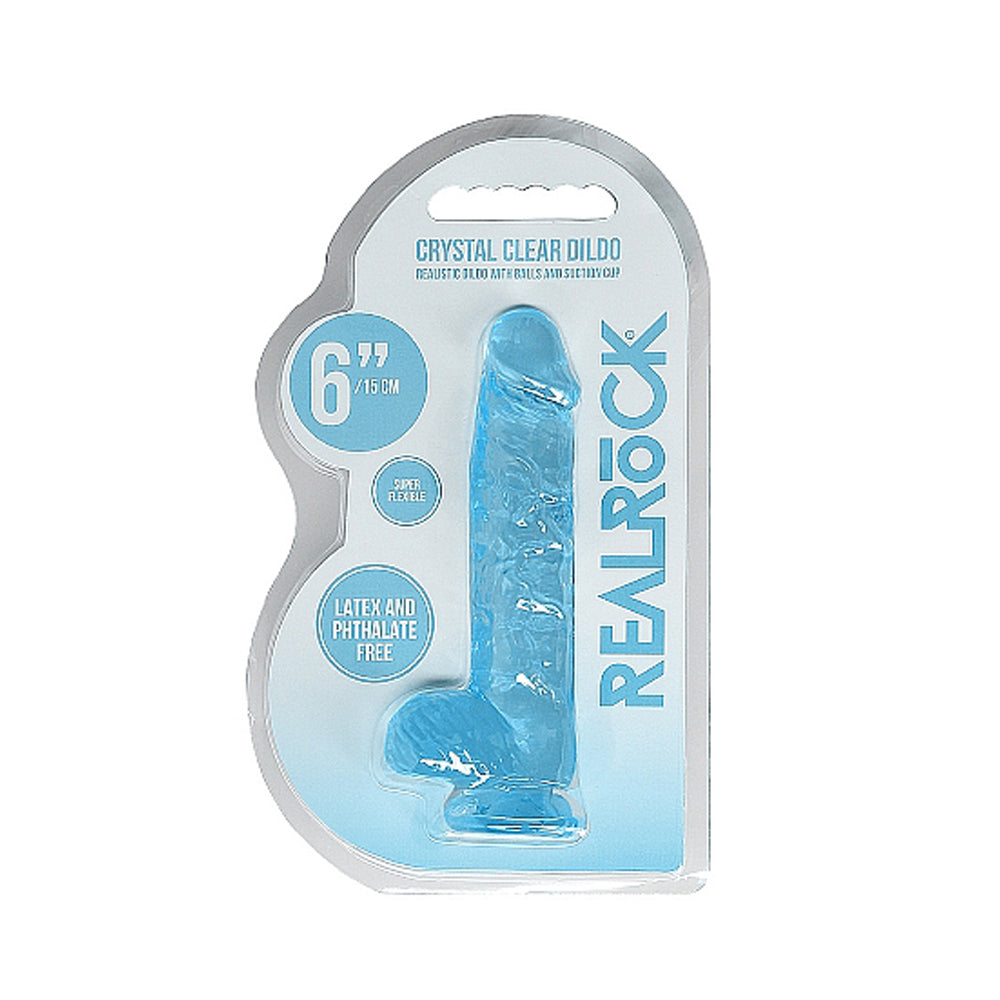 Realrock Crystal Clear Realistic Dildo With Balls 6 In. Blue