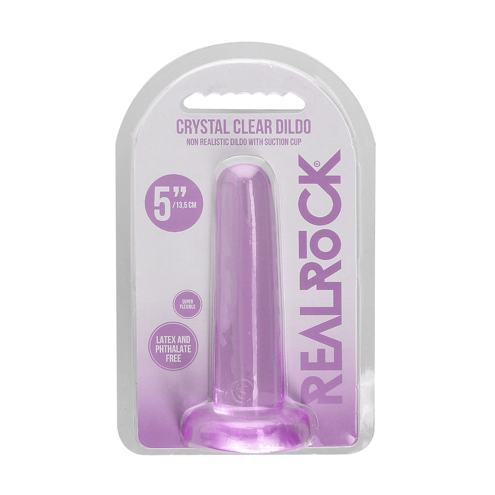 Realrock Crystal Clear Non-Realistic Dildo With Suction Cup 5.3 In. Purple