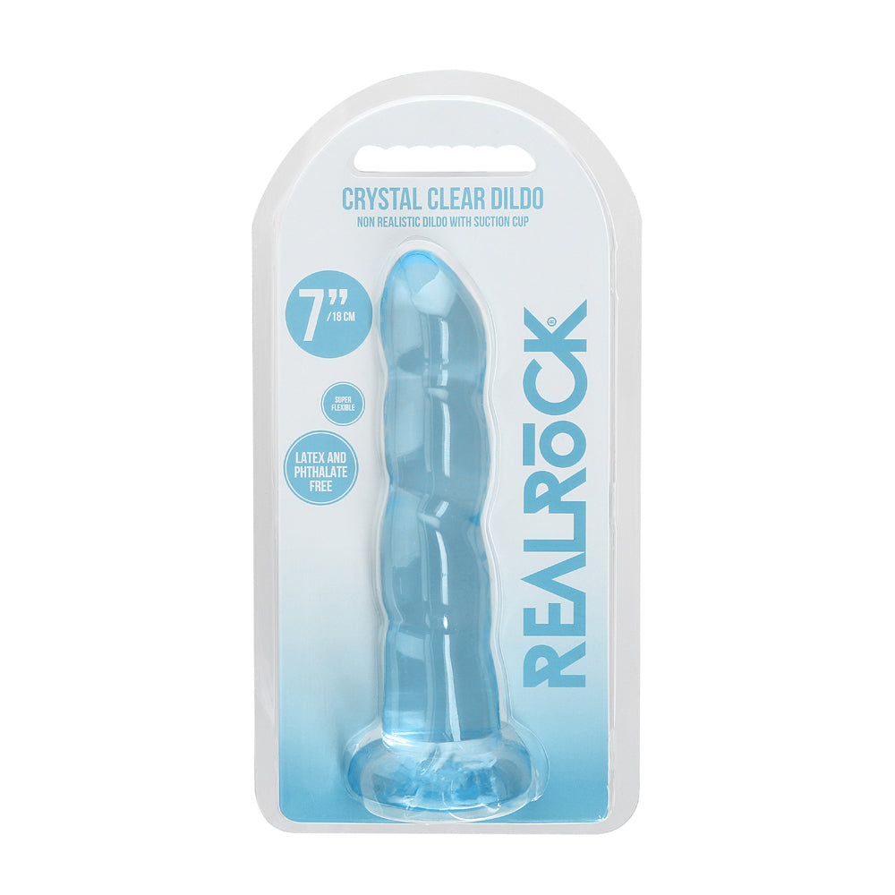 Realrock Crystal Clear Non-Realistic Dildo With Suction Cup 7 In. Blue