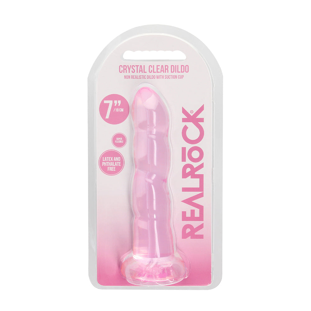 Realrock Crystal Clear Non-Realistic Dildo With Suction Cup 7 In. Pink