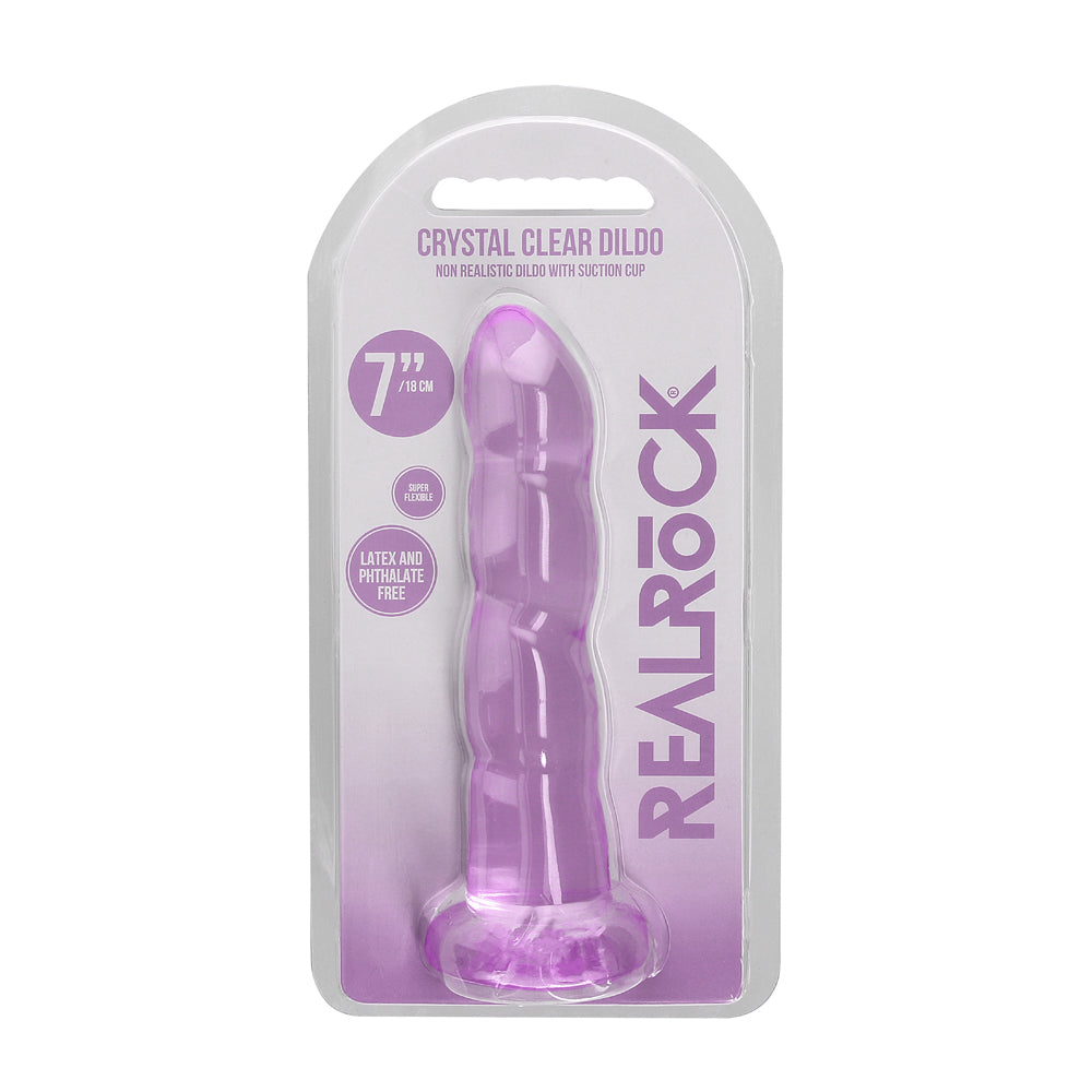 Realrock Crystal Clear Non-Realistic Dildo With Suction Cup 7 In. Purple