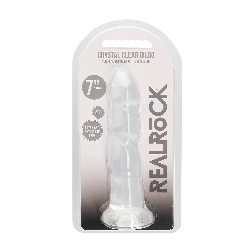 Realrock Crystal Clear Non-Realistic Dildo With Suction Cup 7 In. Translucent