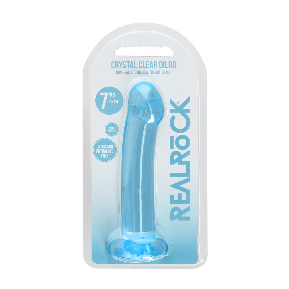 Realrock Crystal Clear Non-Realistic Dildo With Suction Cup 6.7 In. Blue