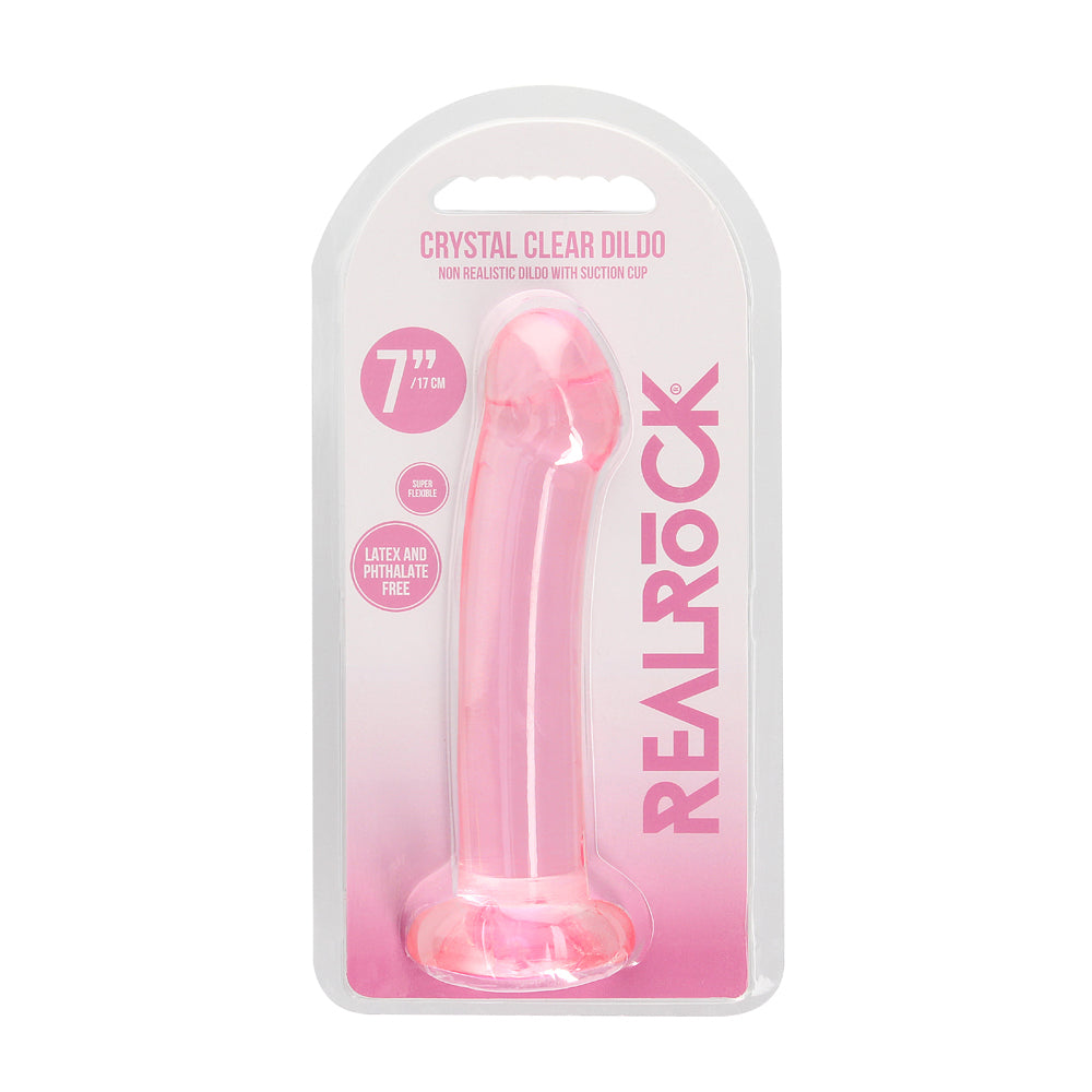 Realrock Crystal Clear Non-Realistic Dildo With Suction Cup 6.7 In. Pink