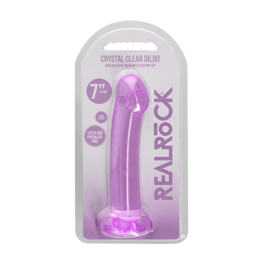 Realrock Crystal Clear Non-Realistic Dildo With Suction Cup 6.7 In. Purple