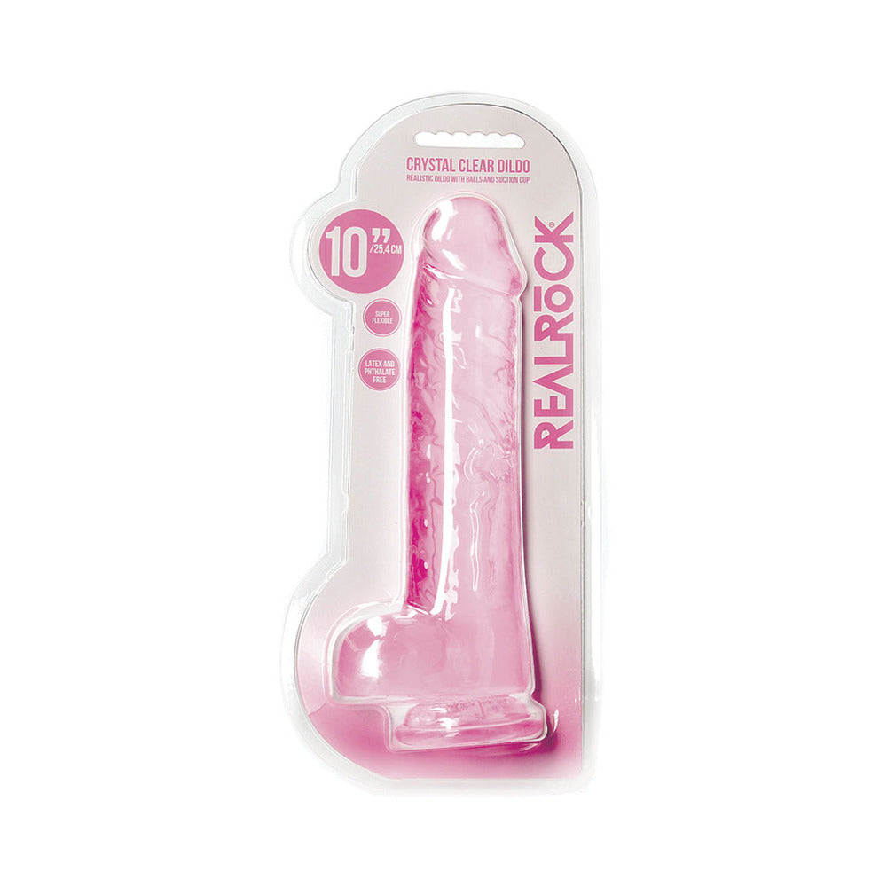 Realrock Crystal Clear Realistic Dildo With Balls 10 In. Pink