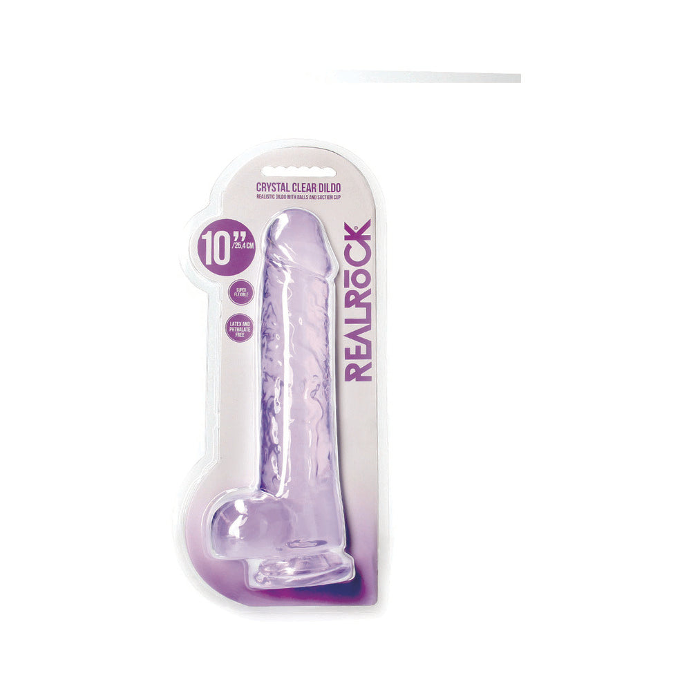 Realrock Crystal Clear Realistic Dildo With Balls 10 In. Purple