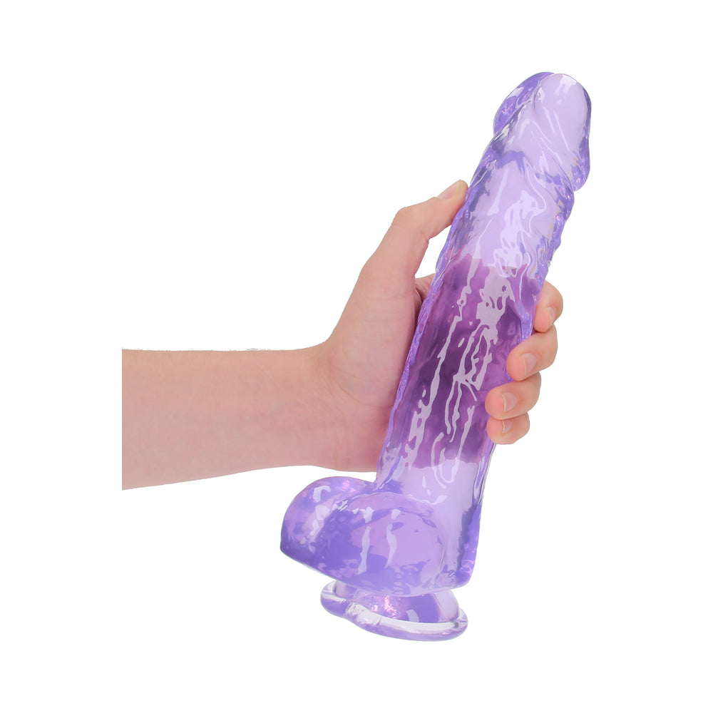 Realrock Crystal Clear Realistic Dildo With Balls 10 In. Purple