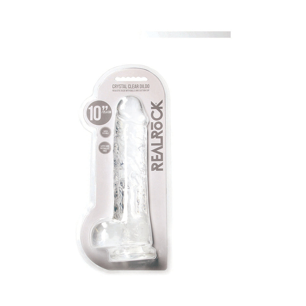 Realrock Crystal Clear Realistic Dildo With Balls 10 In. Translucent