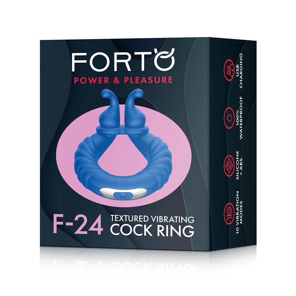 Forto F-24: Silicone Textured Vibrating Cock Ring Blue