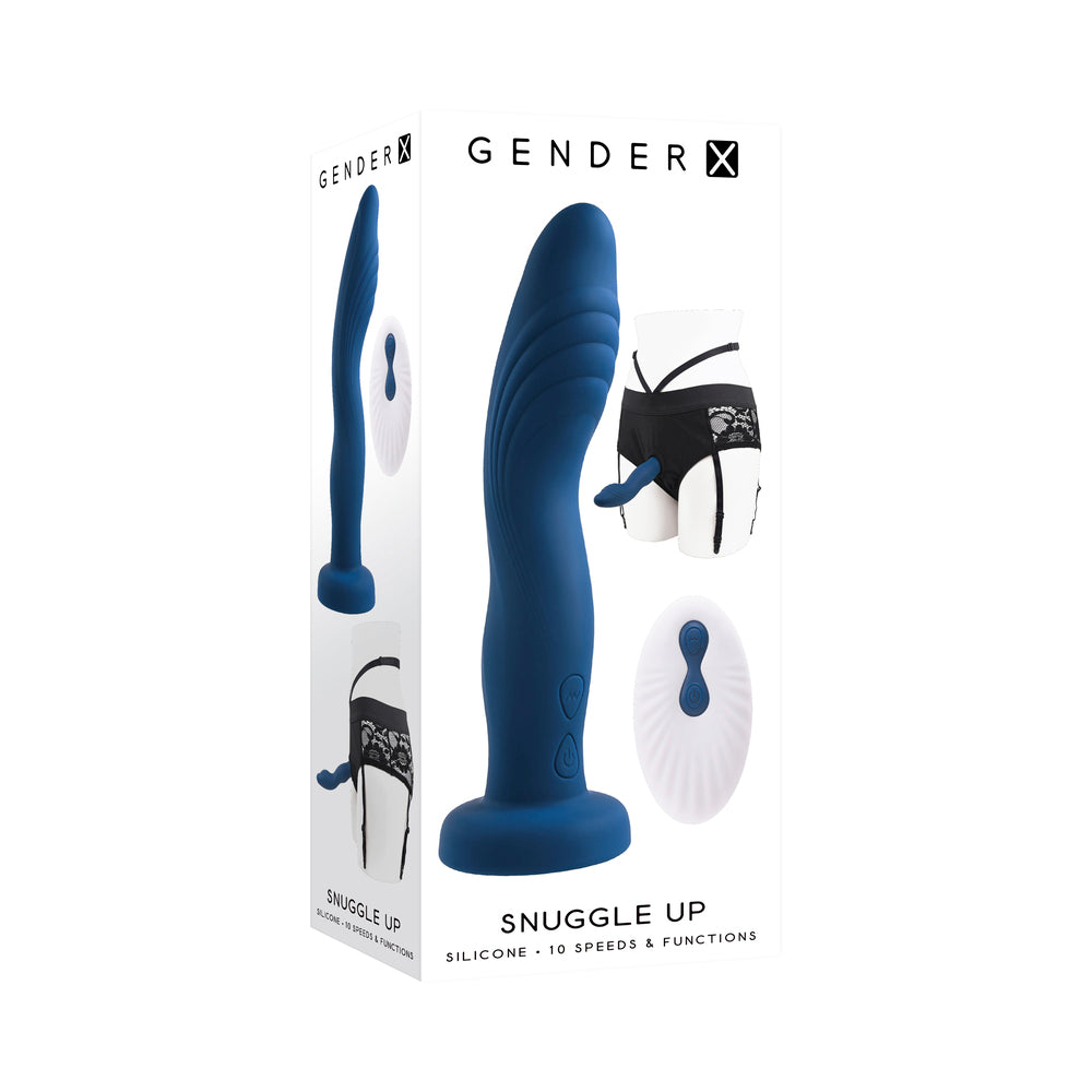 Gender X Snuggle Up Vibrator And Strap-On Harness Blue