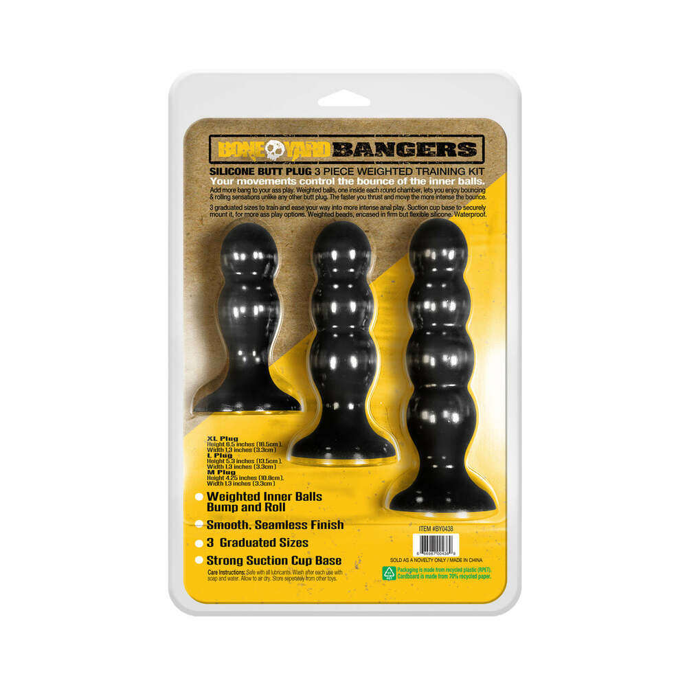 Boneyard Bangers Silicone Butt Plug Training Kit - Black