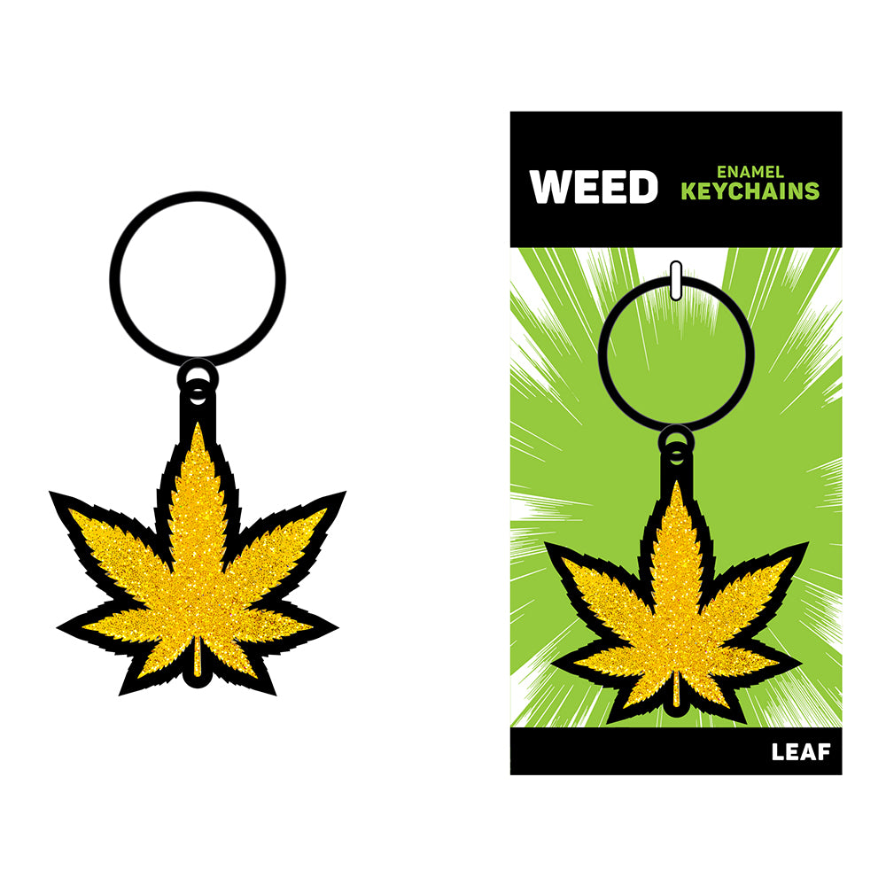 Weed Keychain Gold Glitter Marijuana Leaf