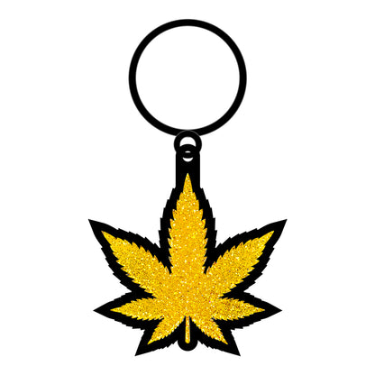 Weed Keychain Gold Glitter Marijuana Leaf