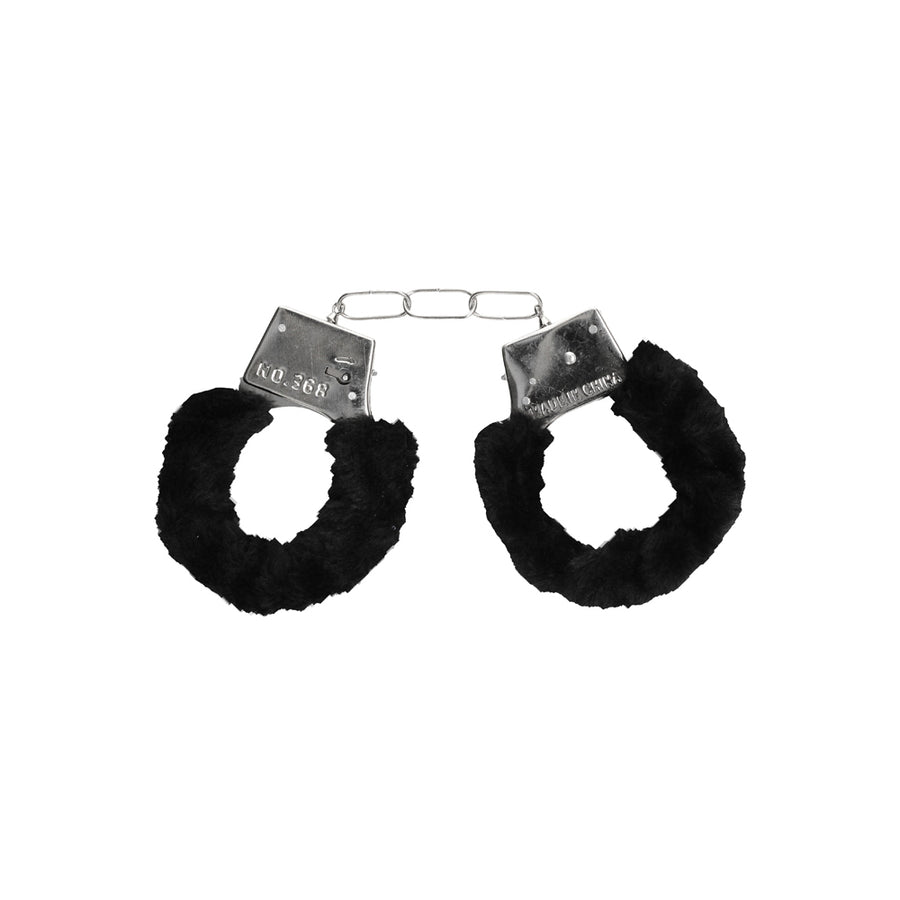 Ouch! Black &amp; White Pleasure Furry Handcuffs With Quick-Release Button