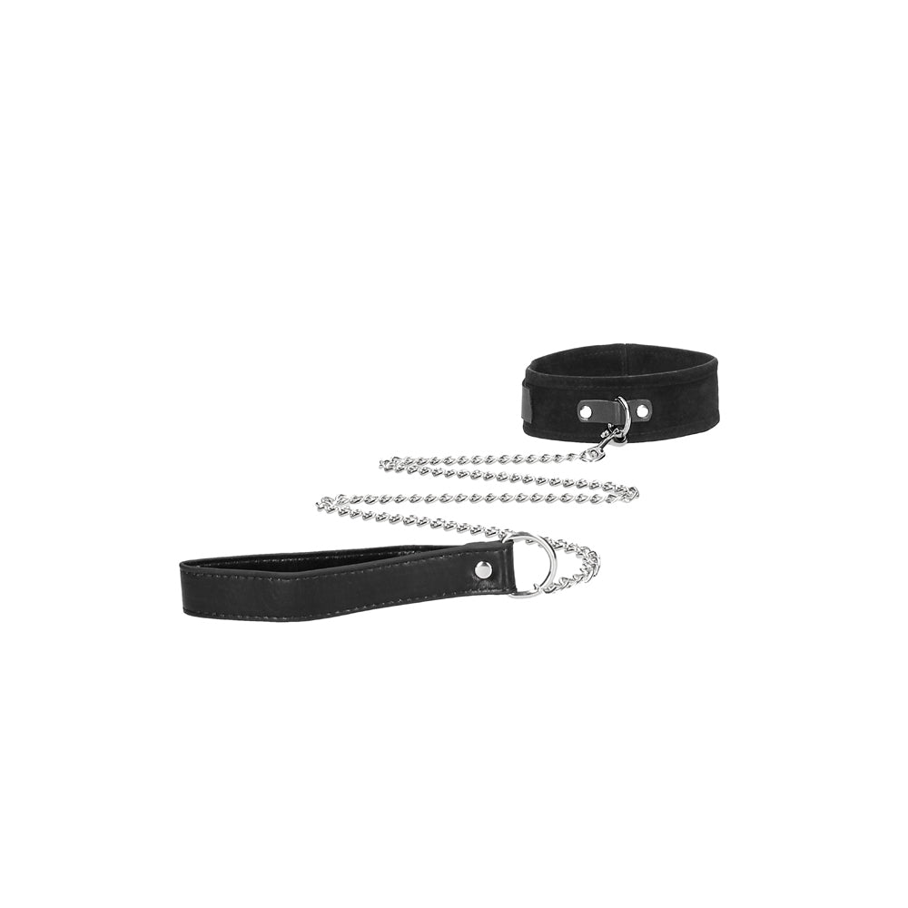 Ouch! Black &amp; White Velcro Collar With Leash And Wrist Cuffs With Adjustable Straps Black