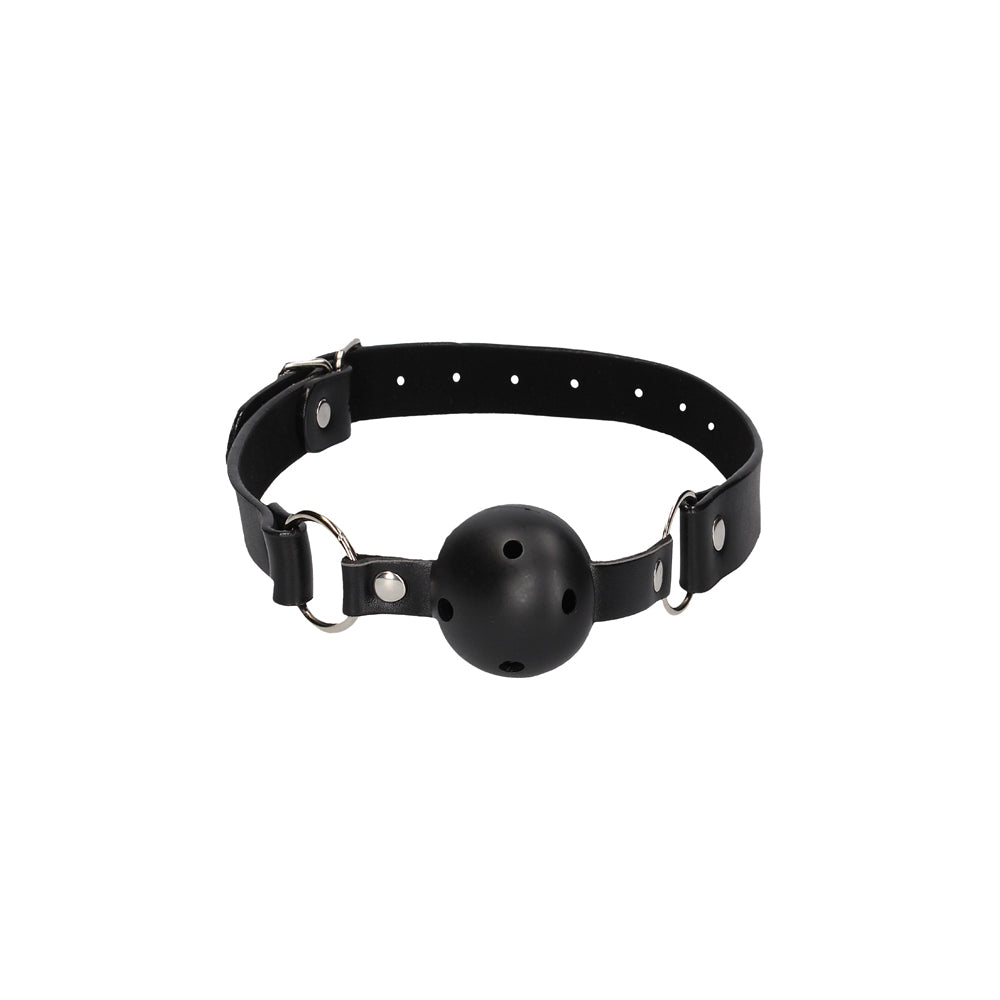 Ouch! Black &amp; White Breathable Ball Gag With Bonded Leather Straps Black