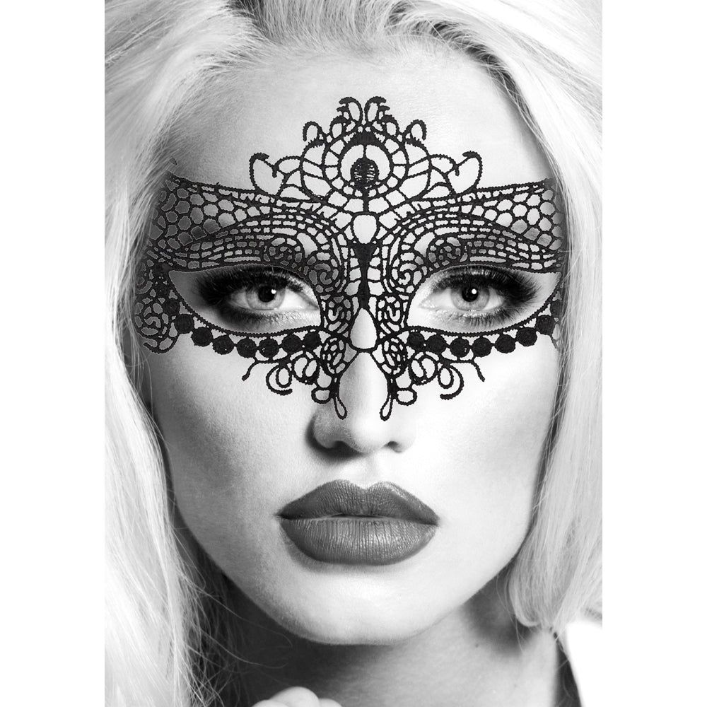 Ouch! Black &amp; White Lace Eye Mask Queen Black