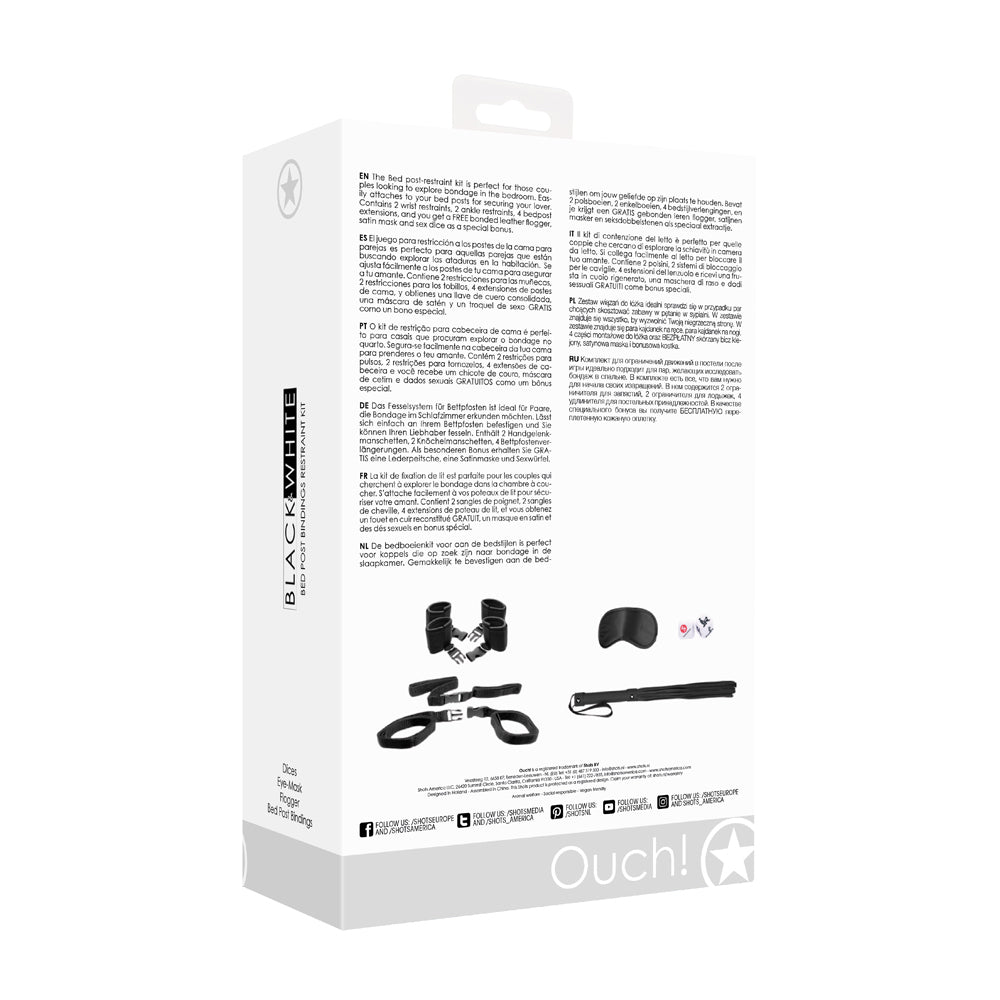 Ouch! Black &amp; White Bed Post Bindings Restraint Kit Black