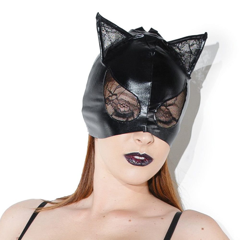 Cat Mask W/ Lace Eyes And Ears Black O/S