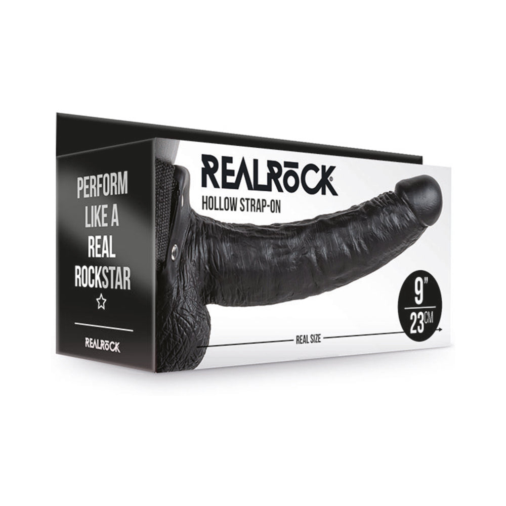 Realrock Hollow Strap-On With Balls 9 In. Chocolate