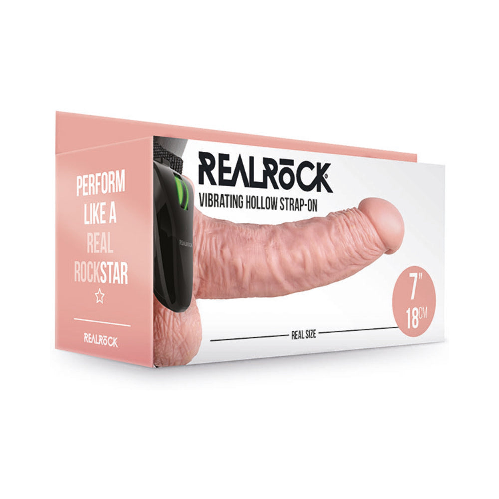 Realrock Vibrating Hollow Strap-On With Balls 7 In. Vanilla