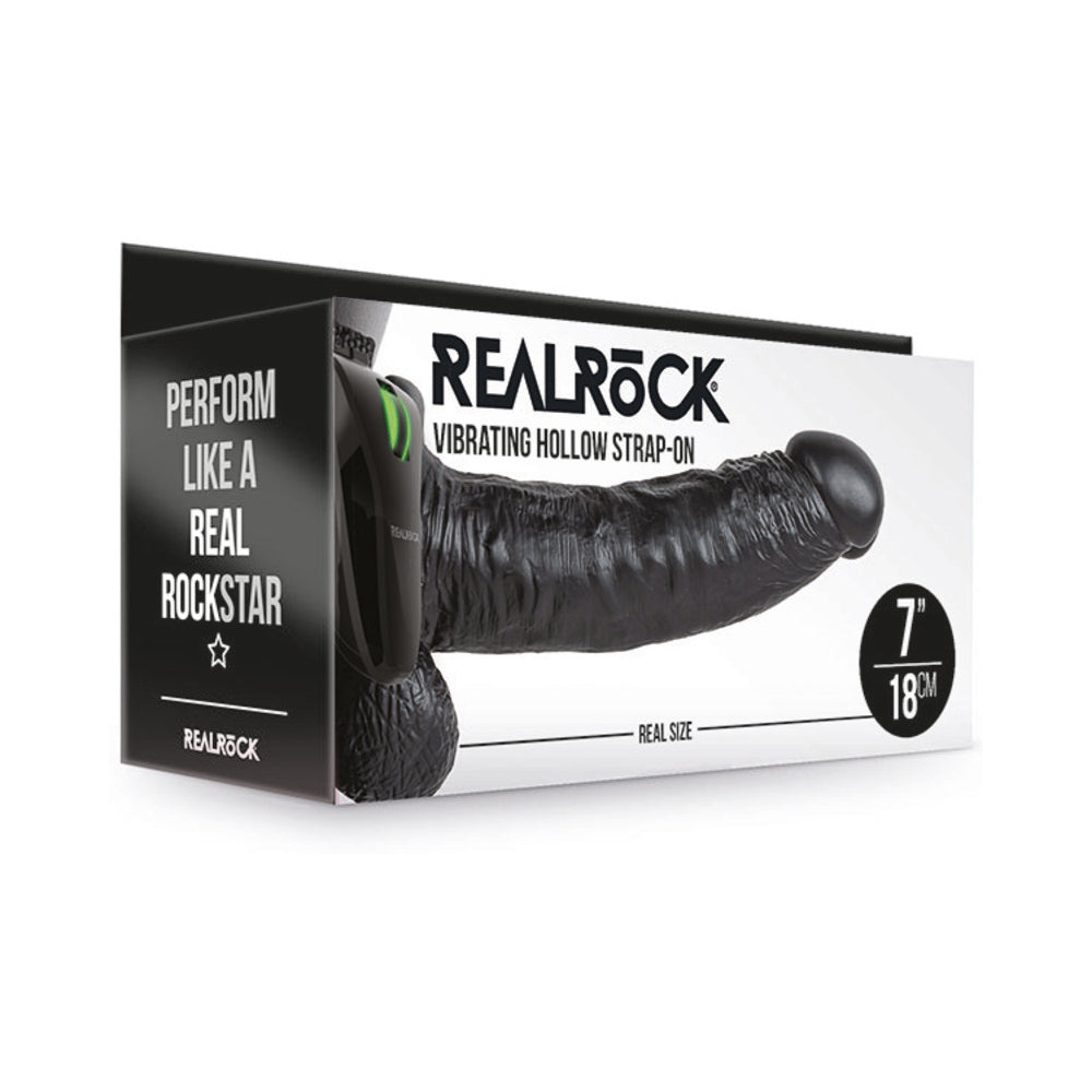 Realrock Vibrating Hollow Strap On With Balls 7 In. Chocolate