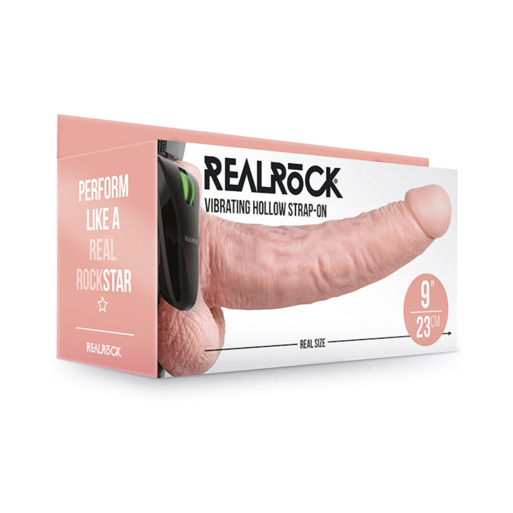 Realrock Vibrating Hollow Strap-On With Balls 9 In. Vanilla