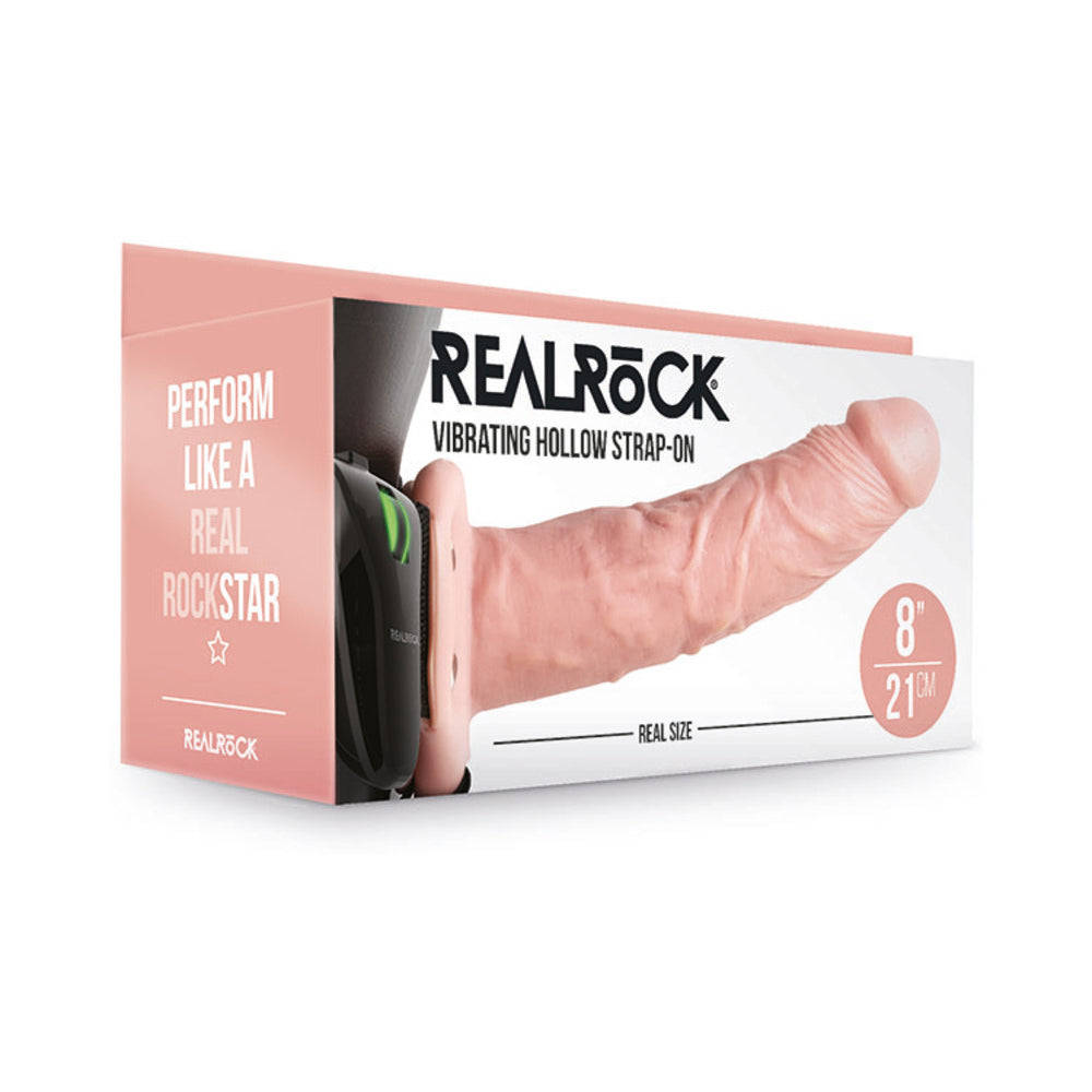 Realrock Vibrating Hollow Strap-On Without Balls 8 In. Vanilla