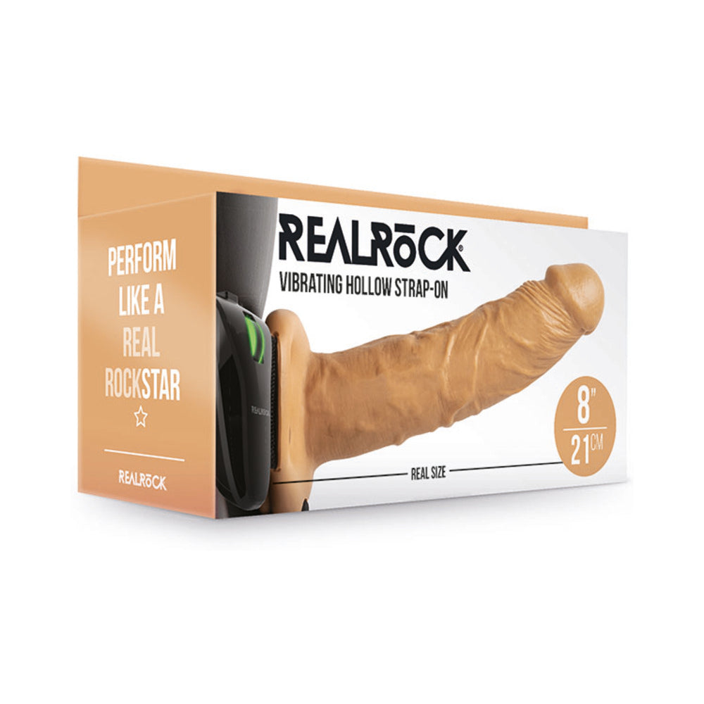 Realrock Vibrating Hollow Strap-On Without Balls 8 In. Caramel