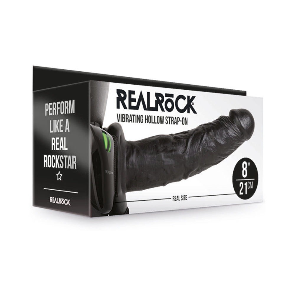 Realrock Vibrating Hollow Strap-On Without Balls 8 In. Chocolate