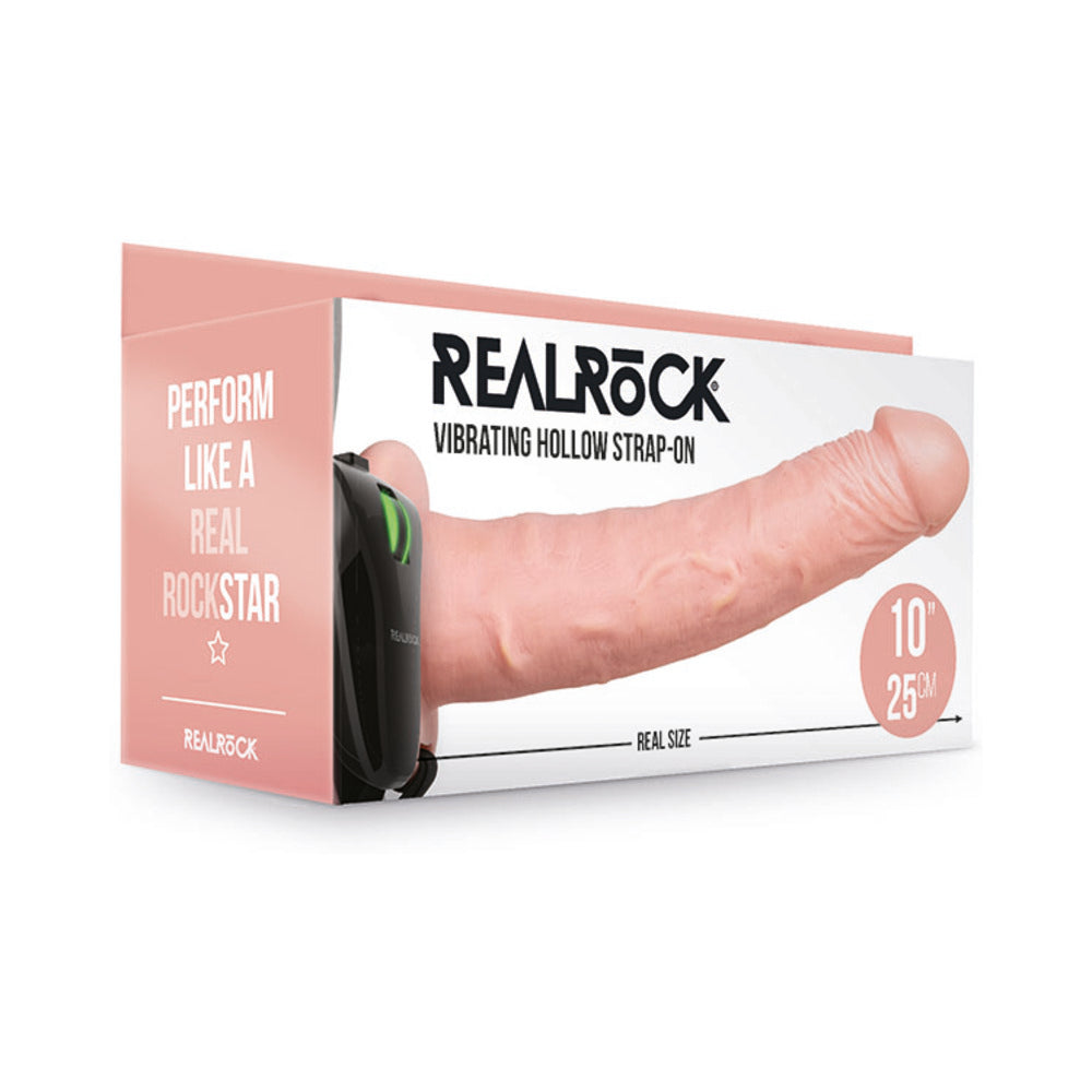 Realrock Vibrating Hollow Strap-On Without Balls 10 In. Vanilla