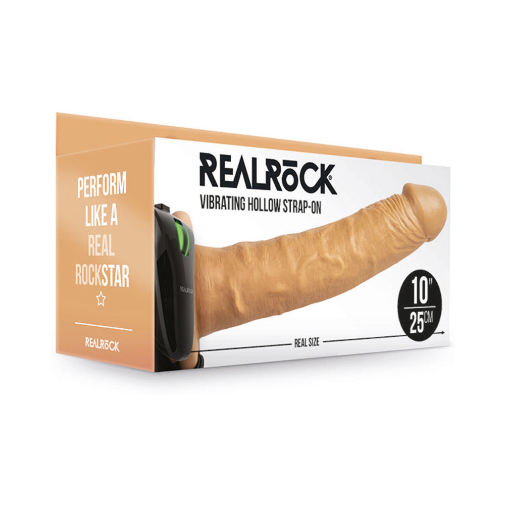 Realrock Vibrating Hollow Strap-On Without Balls 10 In. Caramel