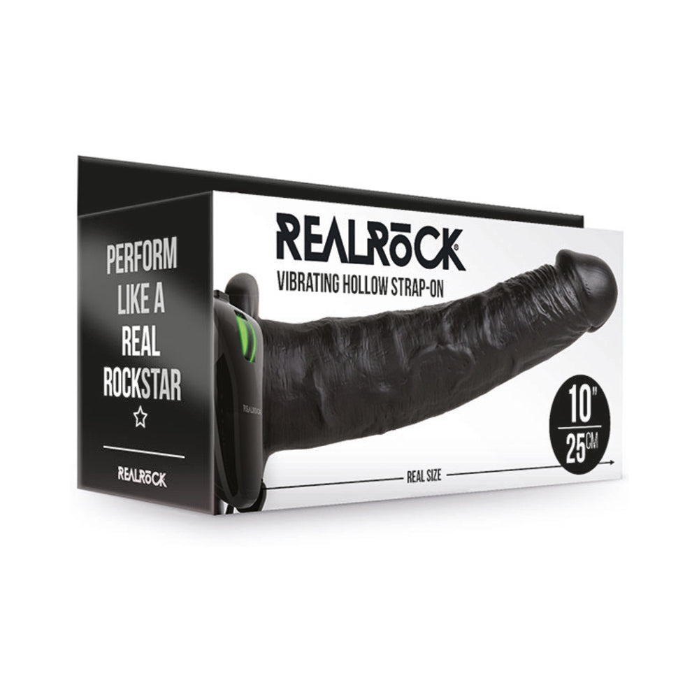 Realrock Vibrating Hollow Strap-On Without Balls 10 In. Chocolate